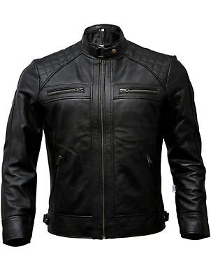 #ad Artistry Leather Motorcycle Jacket Leather Lambskin Black Biker For Men Size 2XL $101.99
