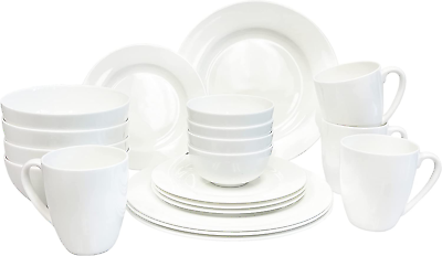 #ad Bone China 20 Piece Dinnerware Set Service for 4 White Microwave Safe Chip R $58.99