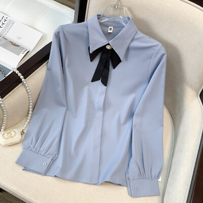 #ad Women Fall Bow Tie Long Sleeve Chiffon Casual Business Workwear Shirt Blouse Top $21.77
