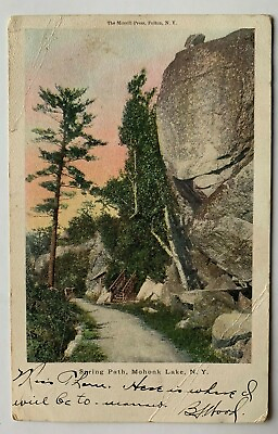 #ad 1907 NY Postcard Mohonk Lake New York Spring Path scenic view stairs Ulster Cty $8.99