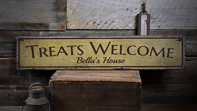 #ad Treats Welcome Sign Wood Dog Gift Distressed Wooden Sign $149.00