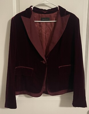 #ad BCBG Maxazria Dark Red Velvet Victorian Jacket Blazer Size Large L Holiday $49.99