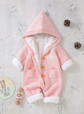 #ad Newborn 9 12M Girls Knitted Jumpsuit With Cashmere Long Sleeve Hooded Pants GBP 20.00