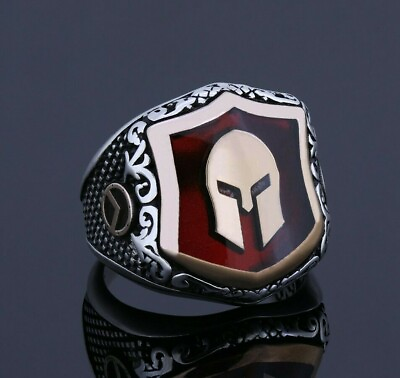 #ad Mens Warrior Ring Leonidas Gladiator Mask Shield Spartan Rings Signet Customized $185.00