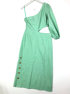 #ad Urban outfitters one sleeve cutout waist button midi dress green size large new $23.80