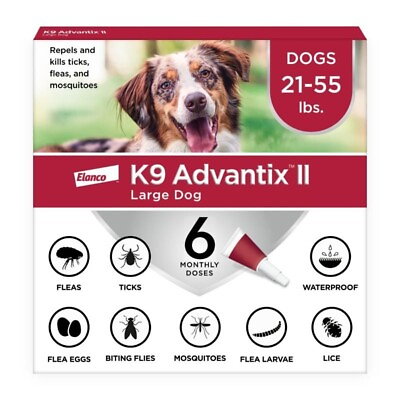 #ad K9 Advantix II Monthly Flea amp; Tick Prevention for Large Dogs 21 55 lbs 6 Doses $71.98