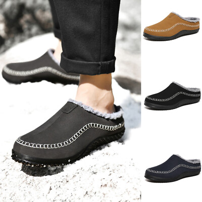 #ad Men#x27;s Faux Suede Leather Loafer Fur Plush Fleece Lined Moccasin Casual Slippers $32.90