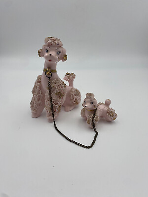 #ad Vintage Lefton Pink Spaghetti Poodle Dog and Baby As Is $33.00