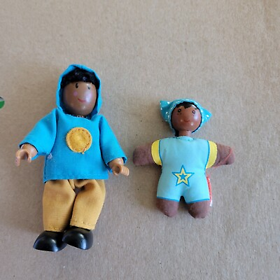 #ad Melissa amp; Doug Dollhouse Wooden African American Children Figurines Lot of 2 $9.95