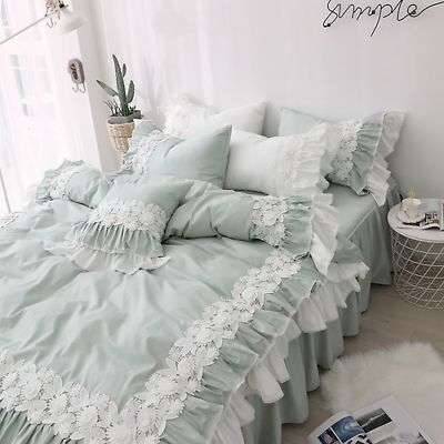 #ad Luxury Sheet Bedding Pure Cotton Linen Bed Sheet Set Lace Bed Skirt Bedding Set $290.88
