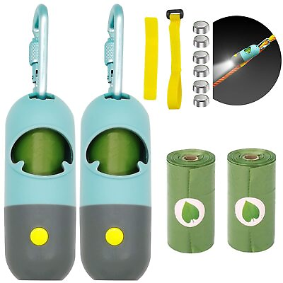 #ad 2 PACK Dog Poop Bags Dispenser with LED Flashlight Pet Waste Bags Holder with... $20.19