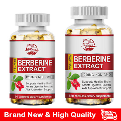 #ad Qty60 120 Natural Berberine HCL Extract 1200mg Capsules Blood Sugar Support NL C $12.89