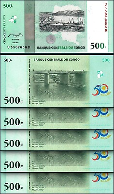 #ad Congo 500 Francs 2010 UNC 5 PCS Consecutive LOT P 100 Commemorative $16.40