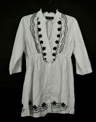 #ad Gretty Zueger Women Ruffle Embroidered Long Sleeve Button Front Tunic Blouse $35.88