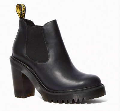 #ad Dr Martens Womens Boot 11 Black Sendal Leather Block Heel Chelsea Bootie Hurston $155.99