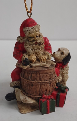 #ad Santa Claus with List and dog decorative holiday 3.5quot; Christmas tree ornament $8.99