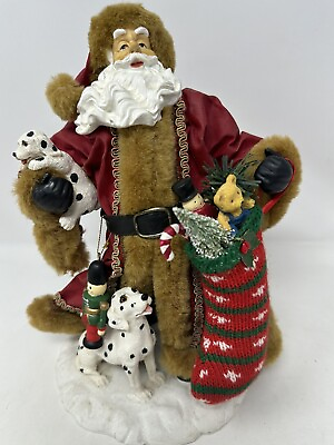 #ad Santa Dalmation Pups Christmas Unique Santa with Gifts and Dog 11quot; Vintage $28.00