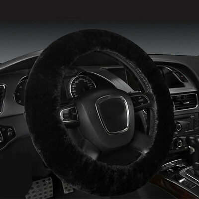 #ad 38cm Car Steering Wheel Cover Winter Soft Warm Fluffy Plush Protector Tool Black $6.76