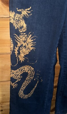 #ad Lauren Jeans Company Ralph Lauren Wide Leg Gold Dragon Jeans Vintage quot;Readquot; $58.88