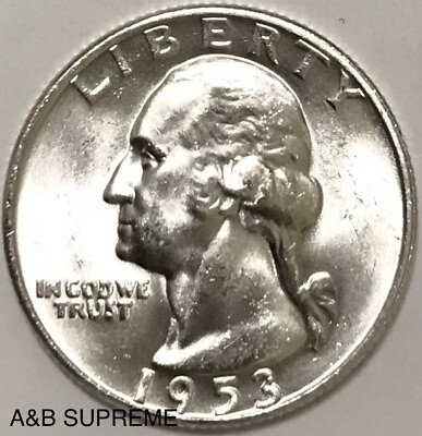 #ad 1953 D Washington Quarter Uncirculated Gem Bu 90% Silver $18.89
