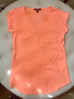 #ad EXPRESS Beautiful Peach Orange V neck Silky Blouse Top S $8.00