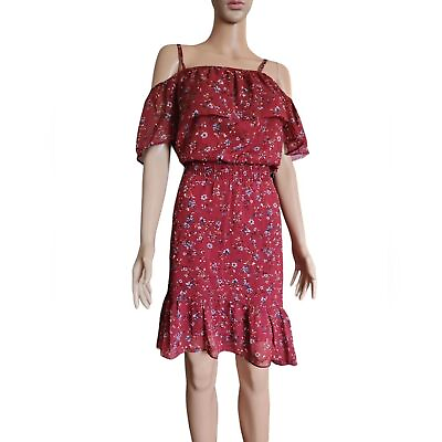 #ad NWT By amp; By Ruffled High Low Dress Red Floral Cold Shoulder SPring Summer $22.50