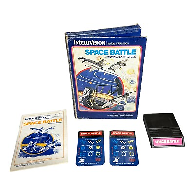 #ad Intellivision Space Battle Complete w Blue Box Manual 2 Overlays Mattel 1979 $9.00