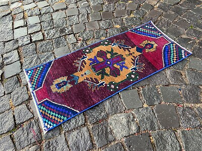 #ad %100 WOOL HANDMADE TURKISH SMALL RUG VINTAGE FROM 1960s CARPET 13 x 30 ft $64.80