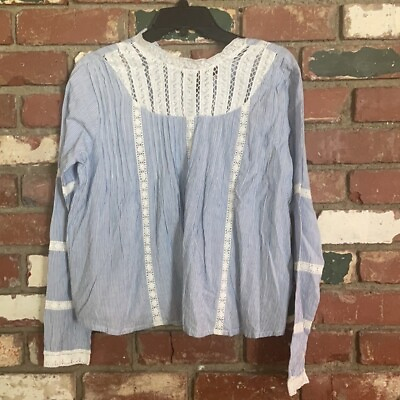 #ad $188 LINI blue stripped lace insert trimming blouse back buttons size 2 NWT $34.50