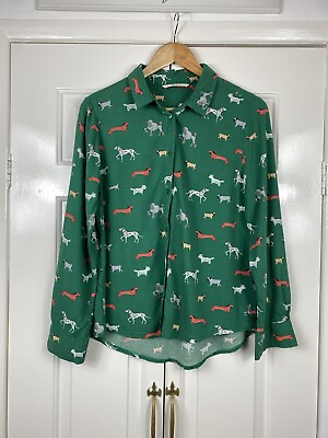TU Sainsbury Size 12 Blouse Shirt Top Dogs Green Long Sleeve Occasion Smart GBP 16.99
