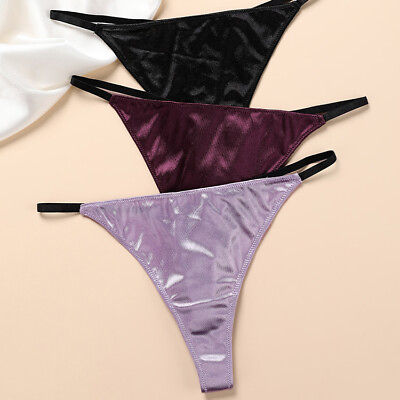 #ad 1 3 Pack Lot Womens Satin Panties Brief String Bikinis Thong Lingeries Underwear $7.99