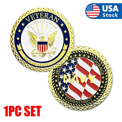 #ad U.S. Navy Veteran Coin Emblem With Flag Eagle Challenge Collection Coin $5.99