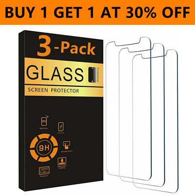 #ad 3 PACK For iPhone 15 14 13 12 11 Pro Max XR Max Tempered Glass Screen Protector $5.45