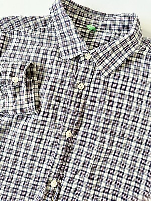 #ad United Colors of Benetton Shirt Mens Small Slim Button up Long Sleeve Plaid Blue $17.86