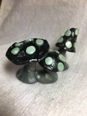 #ad Mini Mushroom Sculpture Black amp; Light Green Handmade KEllis Polymer Clay $5.00