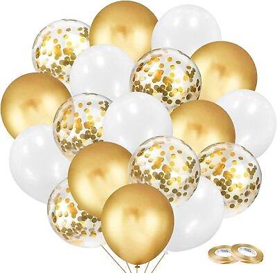 #ad 90Pcs Gold White Confetti Balloons 12 Inches Gold Metallic Chrome Balloons $30.56