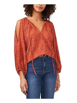 #ad VINCE CAMUTO Womens Orange Tie Pullover Semi Unlined 3 4 Sleeve V Neck Top L $16.99