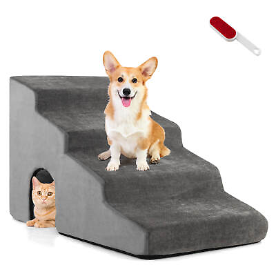 #ad Pet Dog Stairs Steps 4 Step High Density Foam Dog Ramp w Non slip Bottom Grey $44.95
