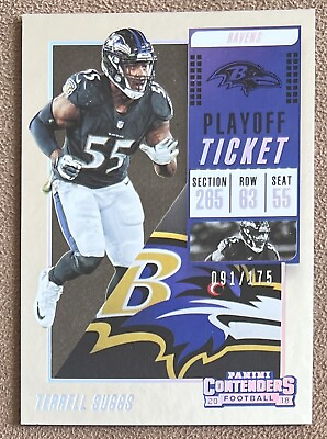 #ad Terrell Suggs 2018 Panini Contenders Playoff Ticket #92 175 Numbered Parallel $3.95