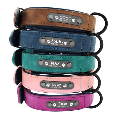 Personalized Dog Leather Collar Custom Engraved ID Name Tag for Pets Blue XS XL $10.99