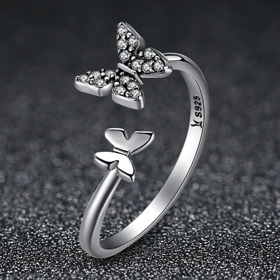 #ad Wostu Fashion 925 Sterling Silver CZ Butterfly Wedding Open Ring Party Gift $8.24
