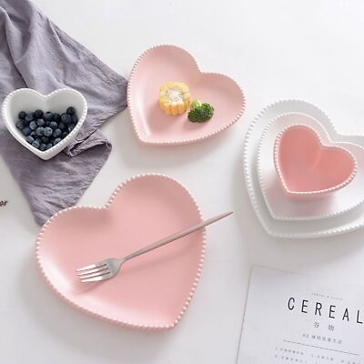 #ad Ceramic Breakfast Plate Frosted Love Heart Shaped Bowl Dish Couple Tableware $60.22