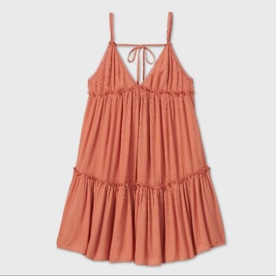 #ad Wild Fable Size Medium Tiered Mini Swing Dress Coral Pink Casual Summer Boho $15.29