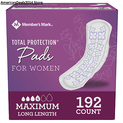 #ad Member#x27;s Mark Total Protection Maximum Long Pads for Women 4 Drop 192 ct. $47.80
