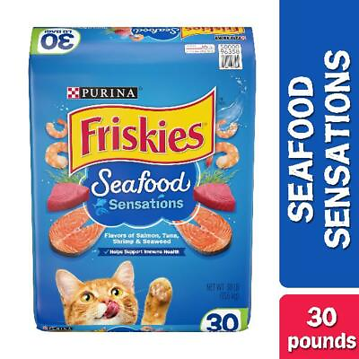 #ad Friskies Dry Cat Food Pet Healthy Treats Snacks Seafood Sensations Flavor 30lb $48.46
