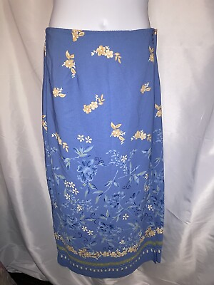 #ad Sag Harbor Woman Sz 18 Periwinkle Blue with Blue Roses Yellow Flowers Wrap Skirt $19.99