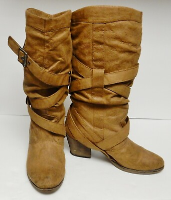 Rocket Dog Tall Boots Western Fashion Straps Brown Distress Women#x27;s Size 8.5 ? $24.95