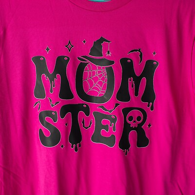 #ad New Women#x27;s Fall Halloween Momster Monster Pink T Shirt Size Large $14.99