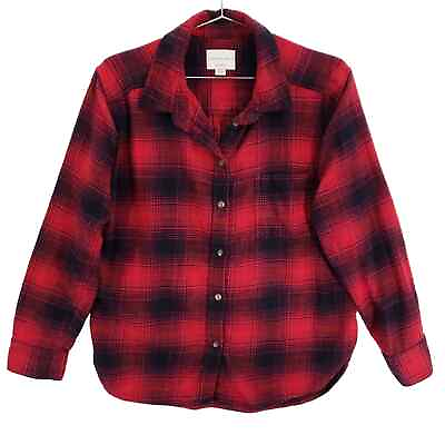 #ad American Eagle Boyfriend Fit Flannel Womens Small Red Plaid Cabincore Button Up $7.80