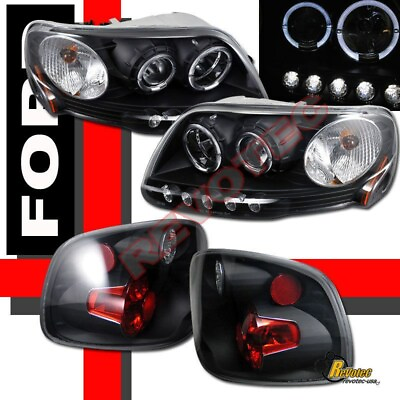 #ad 97 00 Ford F150 Pickup Stepside Halo Black Projector Headlights Tail Lights $182.00